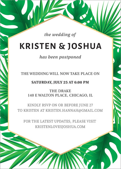 Tropical Leaves Postponement Cards